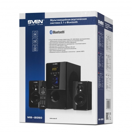 Колонки SVEN MS-2050 2.1 чёрные 30Вт + 2 x 12.5 Вт, FM-тюнер, USB/SD, дисплей, пульт ДУ, Bluetooth - фото 12