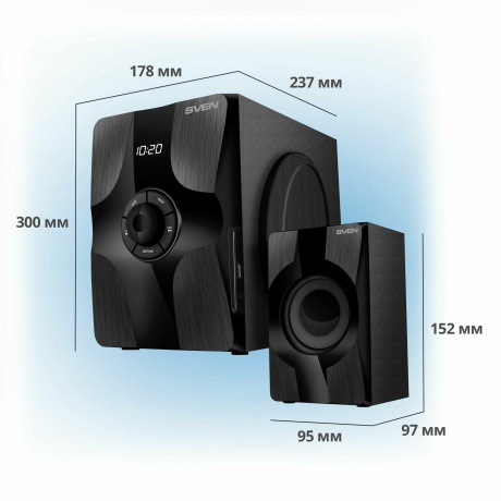 Колонки SVEN MS-315 2.1 чёрные 2x13W +  20W, Bluetooth, ПДУ, USB flash, LED-дисплей, FM-радио - фото 19