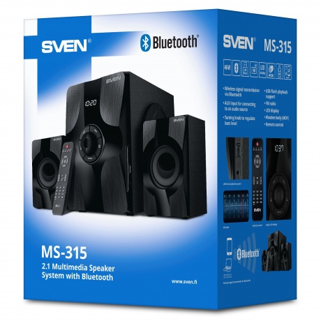 Колонки SVEN MS-315 2.1 чёрные 2x13W +  20W, Bluetooth, ПДУ, USB flash, LED-дисплей, FM-радио - фото 10