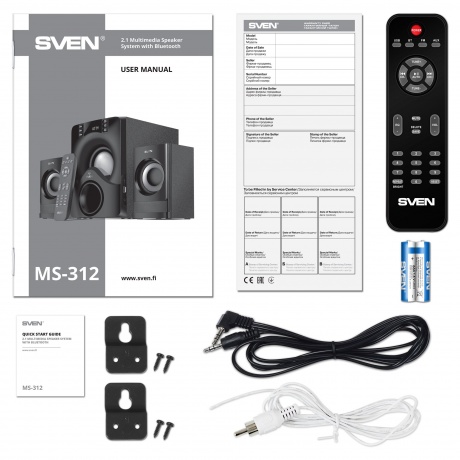 Колонки SVEN MS-312 2.1 чёрные 2x20W +  20W, Bluetooth, ПДУ, USB flash, LED-дисплей, FM-радио, RGB подсветка - фото 10
