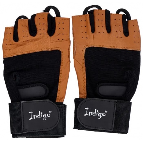 Перчатки для фитнеса  INDIGO с широким напульсником н/к, SB-16-1073, Коричнево-черный, L - фото 1