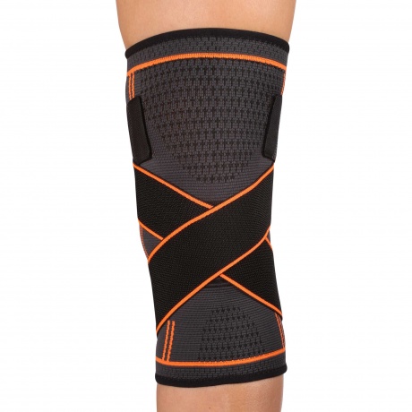 Суппорт колена эластичный INDIGO с компрессионными лямками  IN209 M Черно-оранжевый - фото 1