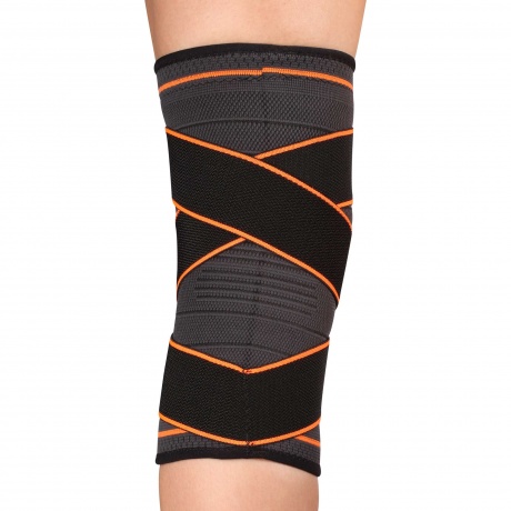 Суппорт колена эластичный INDIGO с компрессионными лямками  IN209 M Черно-оранжевый - фото 3