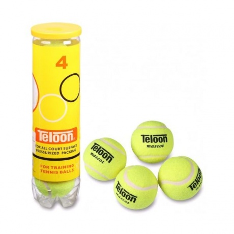 Мяч для большого тенниса TELOON (4 шт в тубе) тренировочный Стандарт, 801Т Р4, Желтый, - фото 1
