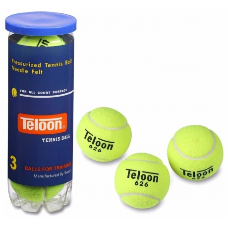 Мяч для большого тенниса TELOON (3 шт в тубе) тренировочный Супер 626Т Р3 Желтый - фото 1