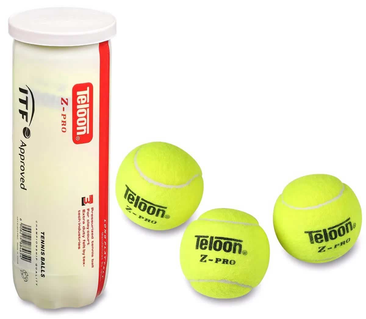 Мяч для большого тенниса TELOON (3 шт в тубе) профессиональный Z-pro 818Т Р3 Желтый