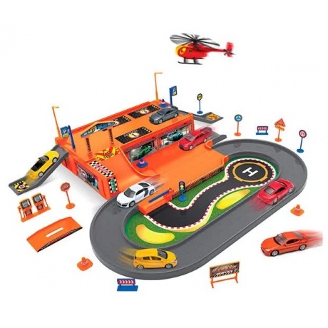 Игровой набор Welly Гараж,  включает 3 машины и вертолет 96030 - фото 1