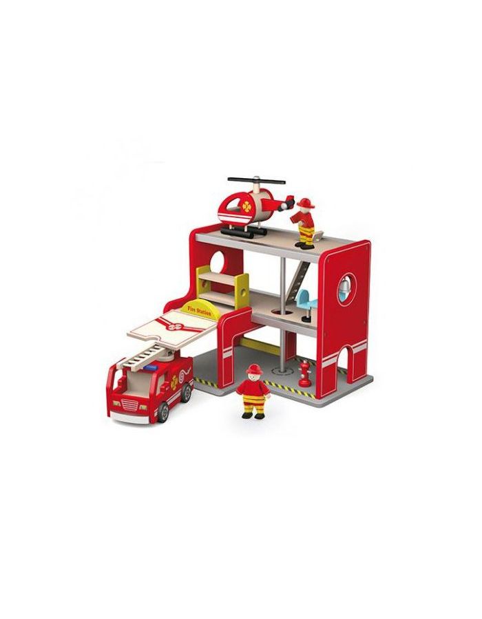 ГаражПожарная служба(1 машина,вертолет,2 фигурки)в коробке VIGA 50828 парковка пожарная станция