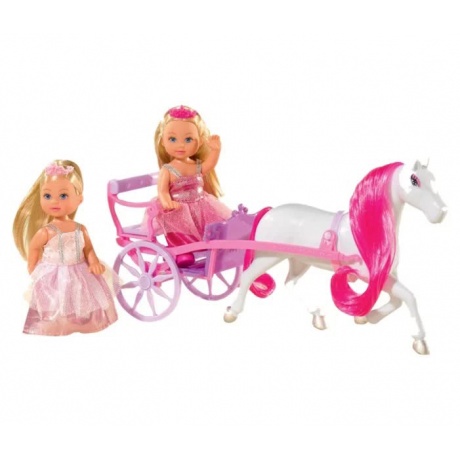 Две куклы Simba Еви-принцессы+лошадь с каретой, 12 см./25 см 5736646 - фото 1