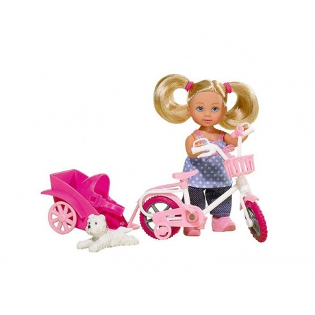 Кукла Еви на велосипеде с собачкой, 12 см. - фото 2