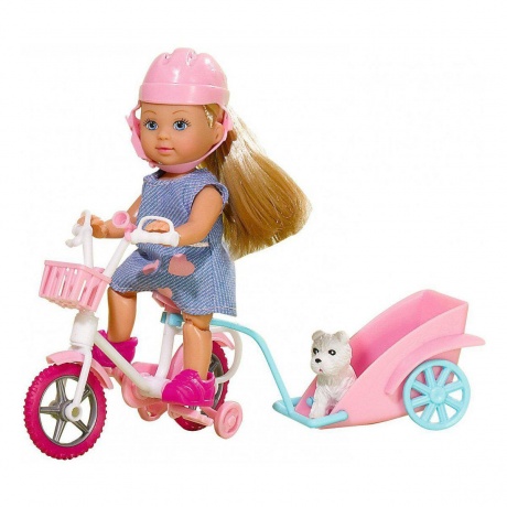 Кукла Еви на велосипеде с собачкой, 12 см. - фото 3