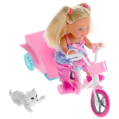 Кукла Еви на велосипеде с собачкой, 12 см. - фото 4