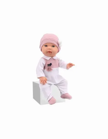 Пупс (высота 40см) в бело-розовом комбинезоне с аксессуарами зву...