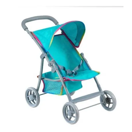 Коляска прогулочная для кукол бирюзовая с радужным кантом 9304B/...