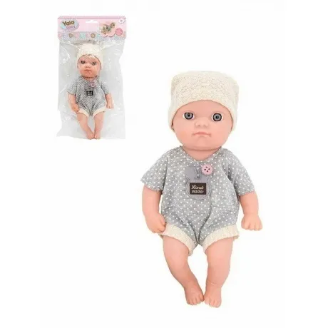 Пупс (22см) в сером комбинезоне Hand made в пакете бежевая шапоч...