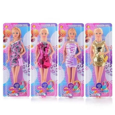 Кукла-модница в платье с пайетками,клатчем,4 вида,в блистере дву...