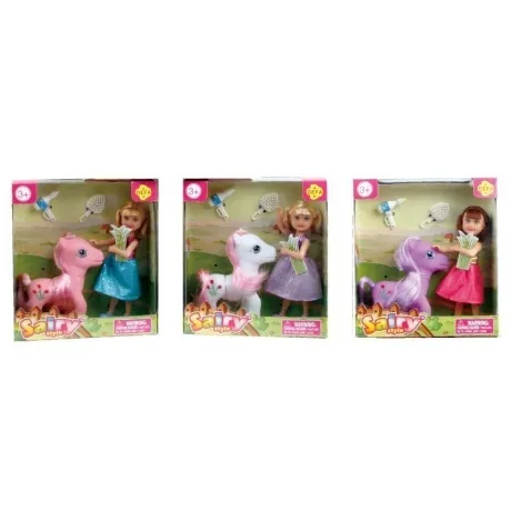 Кукла (14см) с лошадкой и аксессуарами (фен,расческа),3 вида в к...