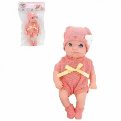 Пупс (22см) в коралловом комбинезоне с бантиком в пакете коралло...