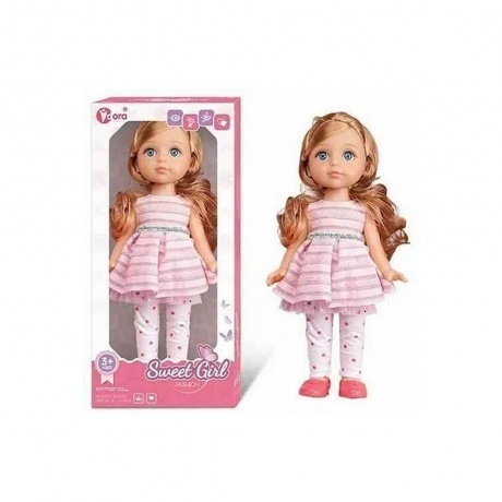 Кукла(29см) русая в розовом платье и белых лосинах в коробке