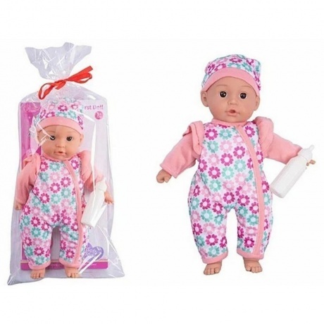 Пупс (31см) с аксессуарами (рожок) в комбинезоне с цветочкам и в...