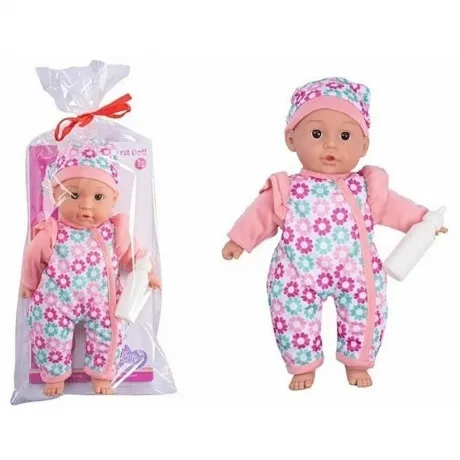 Пупс (31см) с аксессуарами (рожок) в комбинезоне с цветочкам и в...