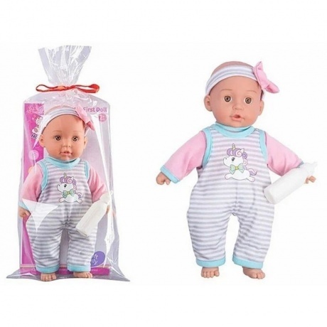 

Пупс (31см) с аксессуарами (рожок) в комбинезоне с единорого м в пакете;мягконабивное туловище