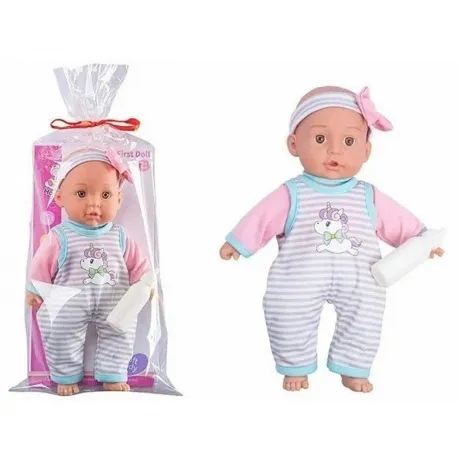 Пупс (31см) с аксессуарами (рожок) в комбинезоне с единорого м в...
