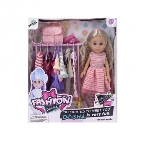 Кукла (32см)с аксессуарами и набором одежды (7шт) в коробке блон...