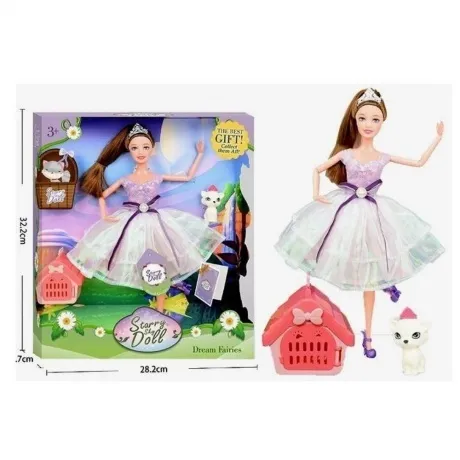 Кукла (31см) с домашним животным кошкой и домиком в коробке шарн...