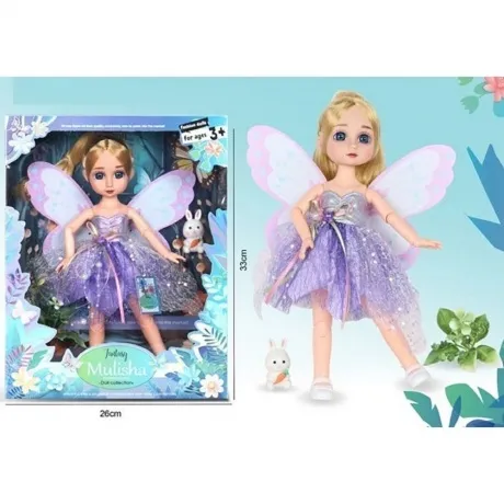 Кукла-фея (28см) в лавандовом платье с цветком и зайцем в ко роб...