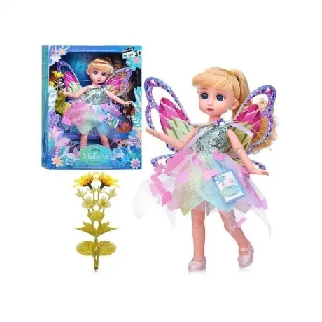 Кукла-фея (28см) в зеленом платье с подсолнухом в коробке шарнир...