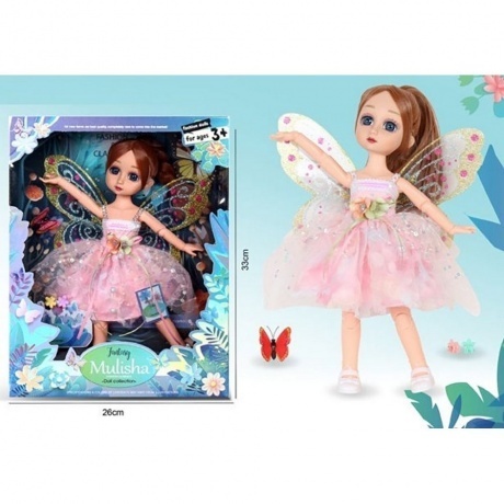 Кукла-фея (28см) в розовом платье с бабочкой и 2 заколками в кор...