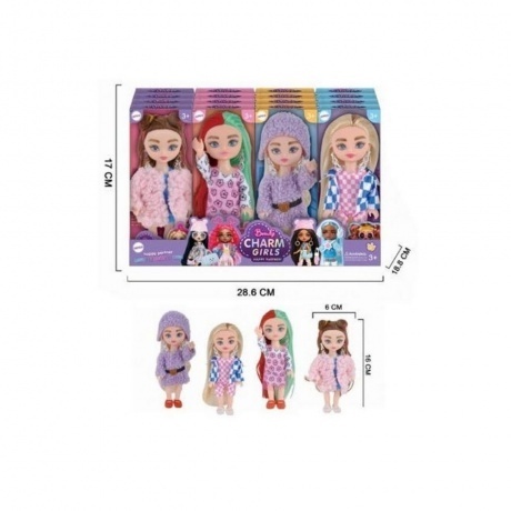 Кукла(15см) CHARM с серебристыми сережками,4 вида в коробке в шубе/в комбинезоне/в белом платье/в меховом платье и шапке