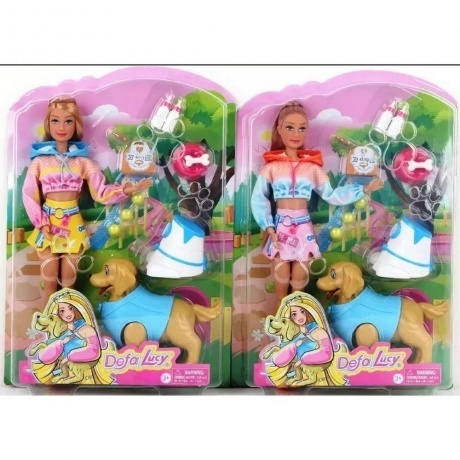 

Кукла 29 см с питомцем собакой и аксессуарами (8 предметов) миска,кость,бутылочка(2),поводок,мяч(3) с пушкой;шарнирная