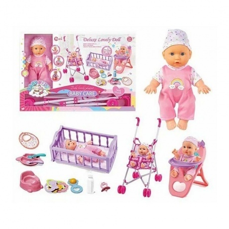 Пупс(20см) на батарейках(звук) с аксессуарами:коляска,кроват ка,...