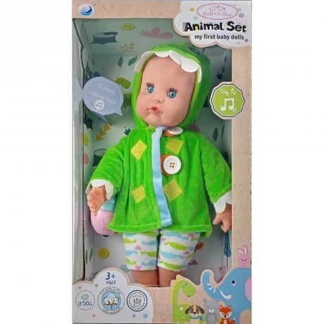 

Пупс (40см) на батарейках(звук) Animal set Дино зеленый в ко обке;мягкое тело,бутылочка