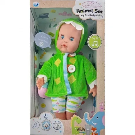 Пупс (40см) на батарейках(звук) Animal set Дино зеленый в ко обк...