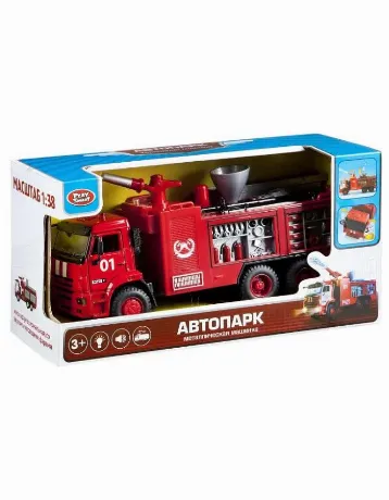 Пожарная машина инерционная на бат.(свет,звук)в коробке открываю...