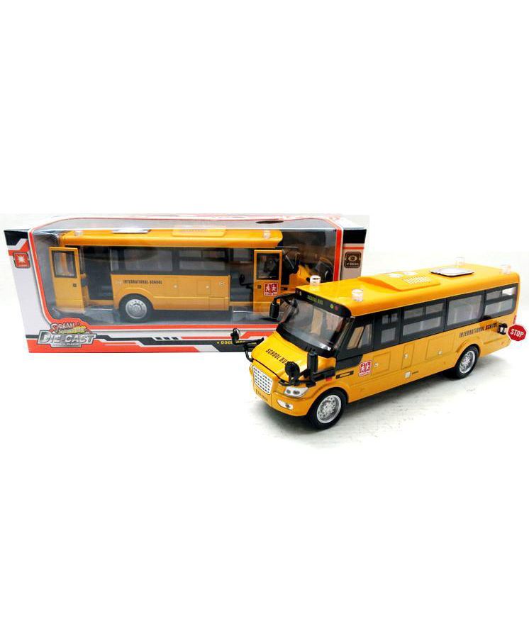 цена Автобус школьный инерционный на бат(свет,звук)в коробке открываются двери,звук мотора,свет маячков 671
