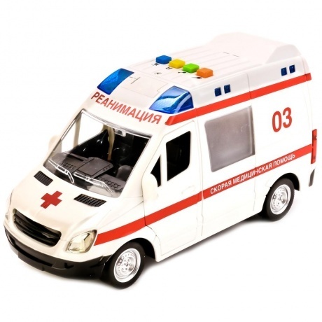 

Машина "Скорая помощь" 1:16 инерц. на бат.(свет, звук)в кор. открываются двери,звуки сирены,движения,свет мигалок WY590A