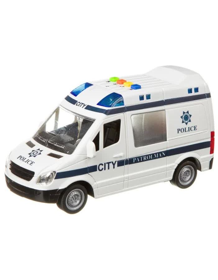 Полицейская машина микроавтобус (свет,звук) в коробке инерционная;открываются двери;звуки сирены,мотора WY590B сирена полицейская синяя свет звук сирены магнитное основание