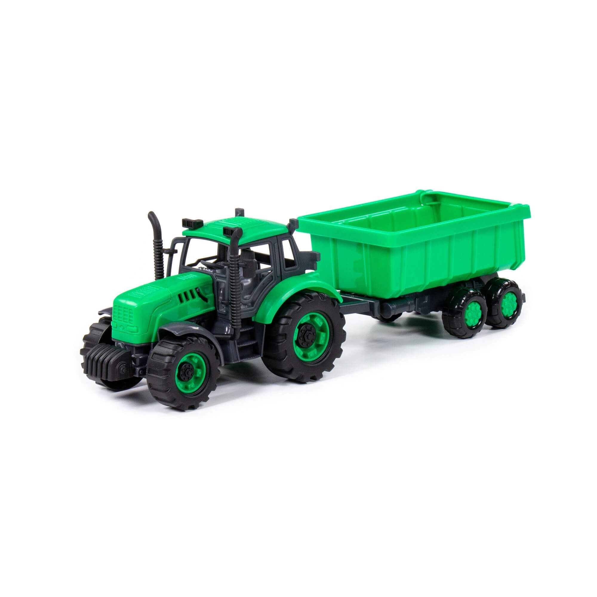 Трактор Прогресс с прицепом инерционный зелёный 91284