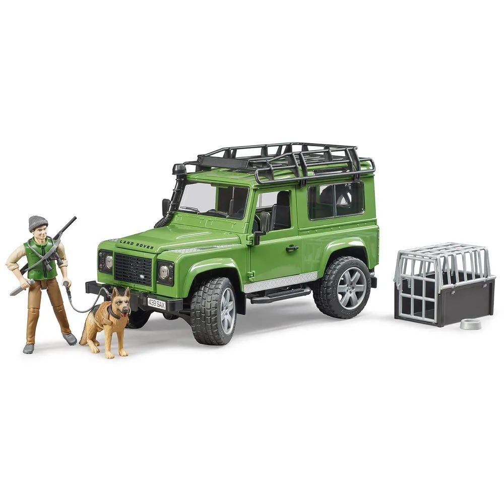цена Bruder 02587 Внедорожник Land Rover Defender с фигуркой и собакой (фикс. цена)