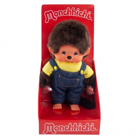 Мягкая игрушка Monchhichi 20 см мальчик в комбинезоне и желтой футболке - фото 1