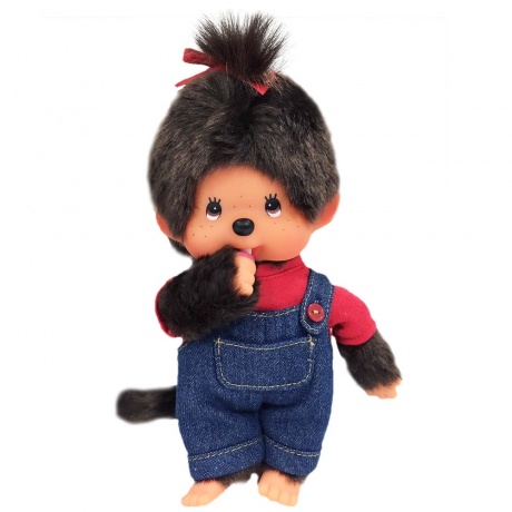 Мягкая игрушка Monchhichi 20 см девочка в комбинезоне и красной футболке - фото 2