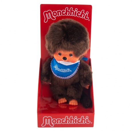 Мягкая игрушка Monchhichi 20 см мальчик в синем слюнявчике - фото 1