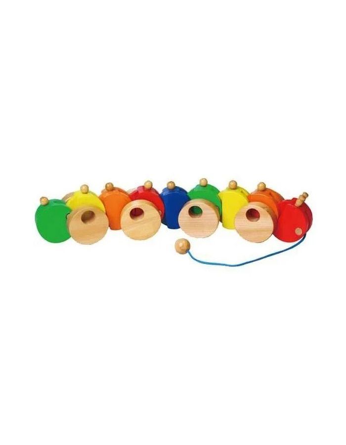 каталка игрушка viga червяк 59950 разноцветный Каталка на веревочке Гусеница в коробке VIGA 59950