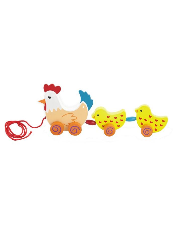 каталка игрушка viga червяк 59950 разноцветный Каталка на веревочке Курочка с цыплятами в коробке VIGA 50078