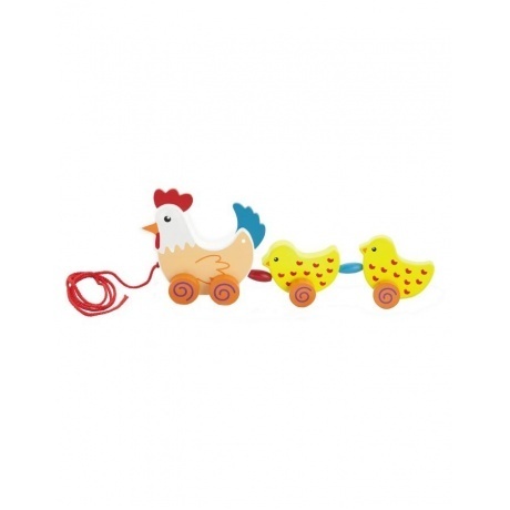 

Каталка на веревочке Курочка с цыплятами в коробке VIGA 50078