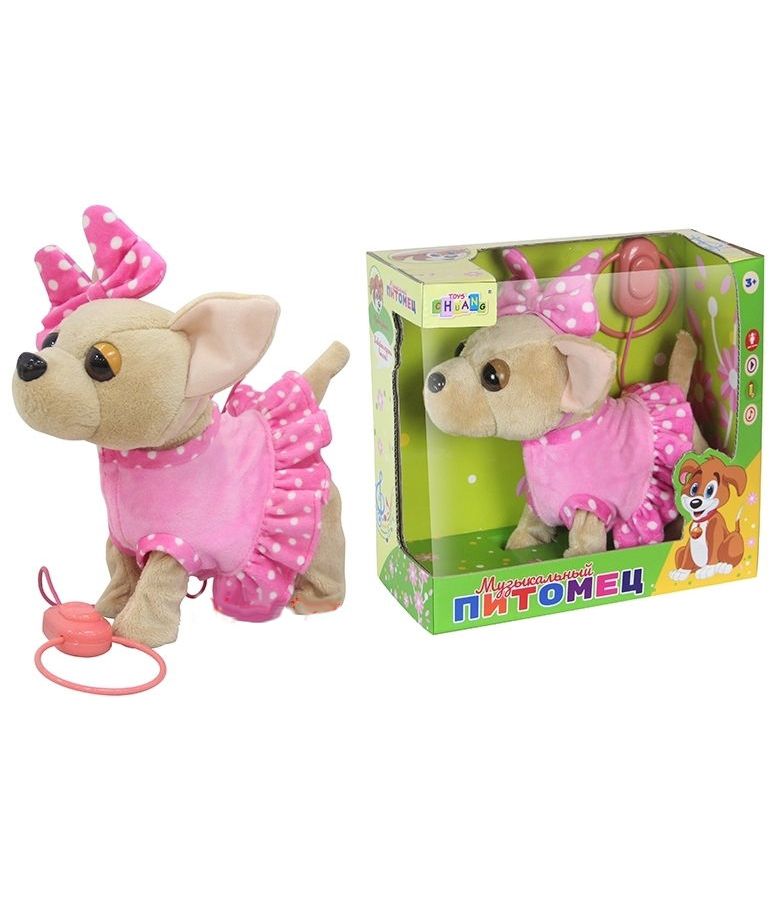 Собачка на поводке(движ,звук)в розовом платье,с бантиком ходит,поет,виляет хвостом,кивает головой CL1626-W